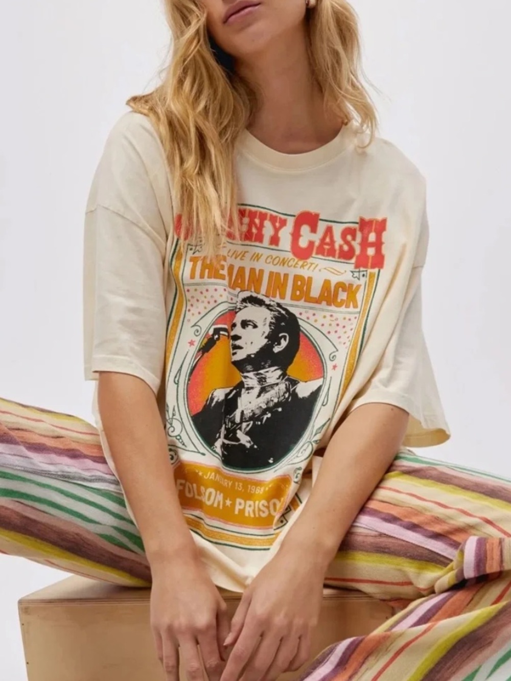Daydreamer Johnny Cash The Man in Black Folsom Prison Tee White